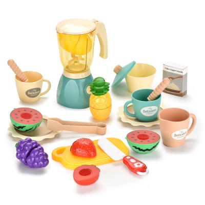 China Play House Kids Simulation DIY Plastic Blender Mixing Set With Cutting Fruit Rotating Electric Juice Machines Toy for sale