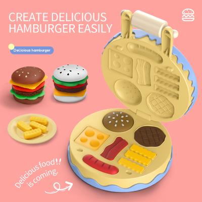 China Creative Colorful Modeling DIY Play Dough Toddler Kids Pretend Hamburger Cake Machine Tool Kit Kids Clay Toy Play Dough Diy for sale