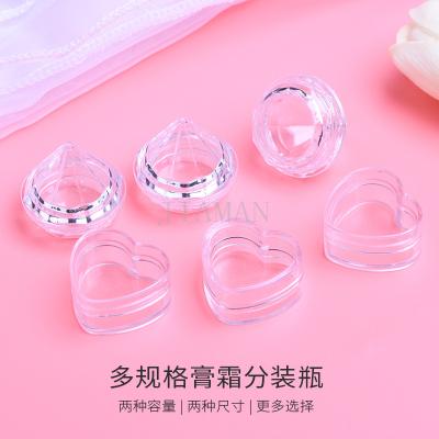 China 4g 5g Cooking Oil Diamond And Heart Shaped Jar Diamond Shape Silk Printing Cosmetic Acrylic Jar With Lids Transparent Clear Cosmetics Jar for sale