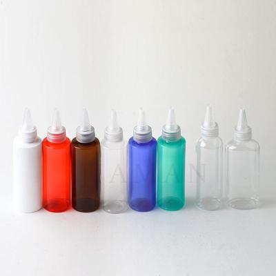 China 120mL 4oz Pharmaceutical Custom Round Shoulder PET Boston Clear Plastic Bottle With Clear Black Dropper Spout Tops for sale