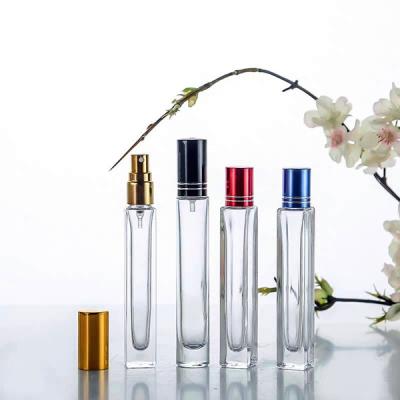 China Mini Spray Bottle Glass 10ml Refillable Perfume Atomizer Travel Atomizer Clear Space Square Sprayer Bottles Lead Free for sale