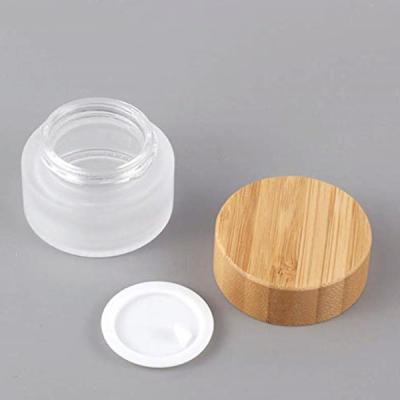 China Lead Free Bulk Empty Cosmetics Packaging Eco-friendly Luxury Bamboo Cap 50g 20g 15g Frosted Cream Jar for sale