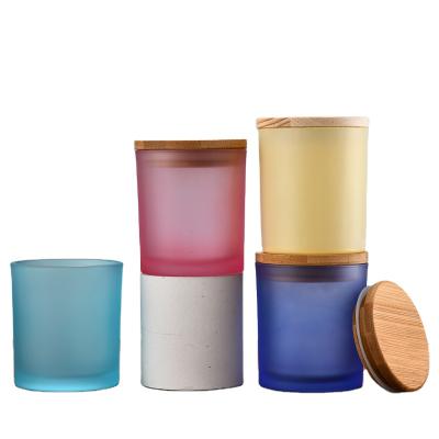 China Custom Lead Free Matte Black Blue White Transparent Luxury Colored Iridescent Candle Glass Cup With Lid for sale