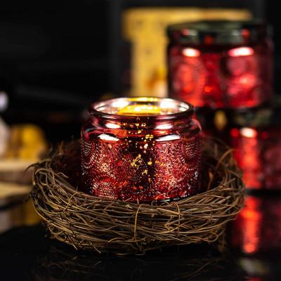 China Lead Free Hot Selling Red Candle Jars Glass With Lids Apothecary Glass Candle Jars Bulk For Candle Making for sale