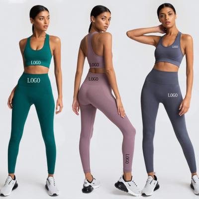 China Breathable Seamless Crop Women Workout Sports Leggings Yoga Pants And Bra Top Set for sale