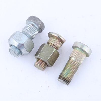 China Carbon Steel Flat Round Main Wheel Hub Bolts With Knurled Shoulder / Bolt And Nut for sale