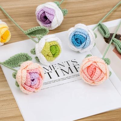 China Luxury Handmade Wall Flower Rose Shades Backdrop Wholesale Flowers Artificial Knitted Wool Flowers Assembled Package Preserved Plants Wedding Valentine Gift for sale