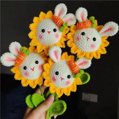 China Wholesale Luxury Handmade Background Sunflower Artificial Knitted Flower Wool Flowers Assembled To Bundle Preserved Plants Wedding Valentine Gift for sale