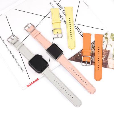 China New Luxury Fashionable American Genuine Cowhide Grain Leather Top Charm Leather Watch Bands 38/40/41mm 42/44/45mm Suitable For Apple Watch for sale