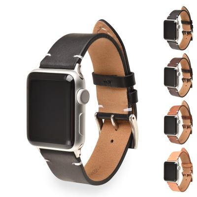 China Yunse Skin-Friendly/Soft Genuine Leather Watch Strap For Apple Watch SE 7 6 5 Two Piece I Watch Bands 42 44 Mm High Quality Handmade for sale