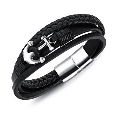 China 2020 Newest Style Trendy Anchor Casual / Sporty Multi Layers Braided Leather Bracelet Men for sale