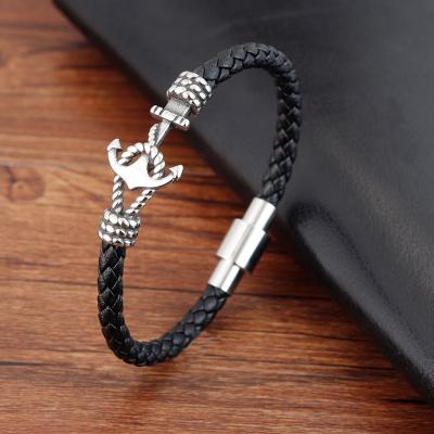 China Vintage Anchor Cuff Charm Bracelet Casual/Sporting Christmas Gift Mens Jewelry Genuine Leather Bracelet for sale