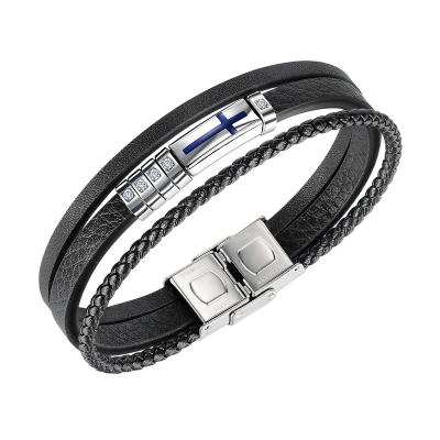 China New Logo Men Christian Jewelery Leather Engraved Bracelet Custom Made 2021 Casual/Sporty From Yunse With Stainless Steel Buckle for sale