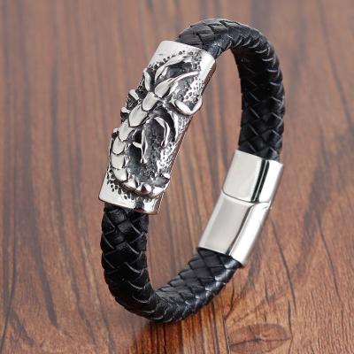 China Office/Career Men's Cowhide Centipede Stainless Steel Genuine Leather Black European Black Bracelet for sale