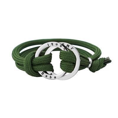 China Best Casual / Sporting Gift Custom Engraved Letters Mens Green Rope Bracelet for sale