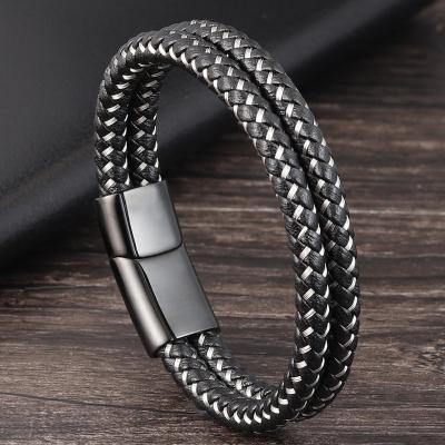 China Wholesale 2021 Cool Magnetic Leather Bangle Jewelry Europe Hotsale Stainless Steel Casual/Sporty Titanium Wire Bangle for sale