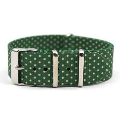 China Green Dot Printed NATO 18 Woven Fabric Strap 20 22 Nylon Watch Band Adjustable for sale