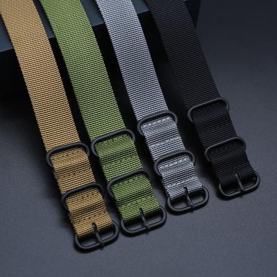 China Fabric 22mm 3 Rings PVD Resistant Matte Black Military Ballistic Nylon Zulu NATO Strap 1.5mm Thick 24mm for sale