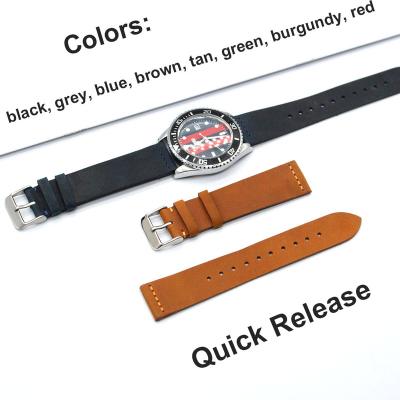 China luxury & Vintage Wholesale Crazy Horse Watch Band Quick Release Handmade Genuine Leather Watch Strap 18mm 20mm 22mm for sale