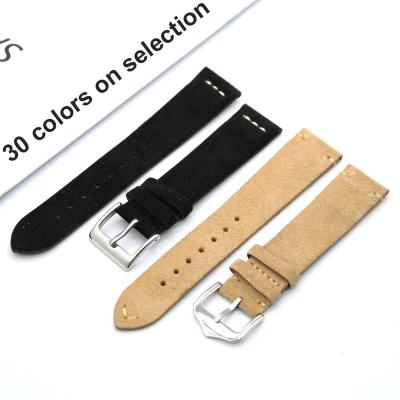 China luxury & Genuine Raw Cow Suede Leather Vintage Watch Straps Black Khaki Replacement Watch Bands Strap For Watch Accessories 20mm for sale