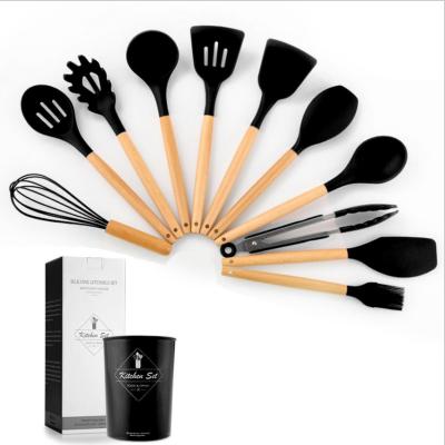 China 11Pcs Silicone Viable Kitchenware Non-Stick Cookware Cooking Tool Spoon Spatula Pocket Beaters Shovel Soup Cookware Set for sale