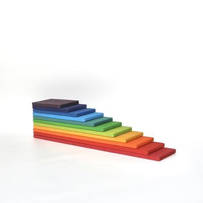 China NEW Rainbow building block 2021 building block 12 color rainbow series wooden triangular pyramid bridge building block for sale