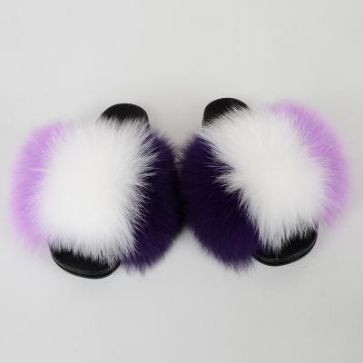 China Wholesale Luxury Fashion Trend Women's Colorful Mixed Women's Fur Slides Fox Fur Slippers Real Big Real for sale