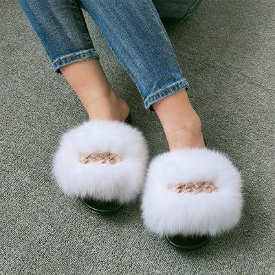 China Fashion Trend Best Selling Fashionable Large Fluffy Fur Slippers Real Fox Fur Slippers Slippers for sale