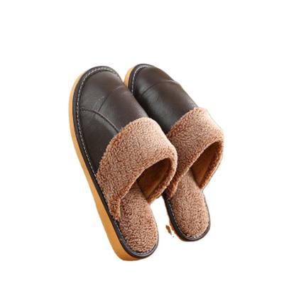 China 2021 fashion trend winter warmbedroom slippers plush furry ladies men's leather slippers for sale