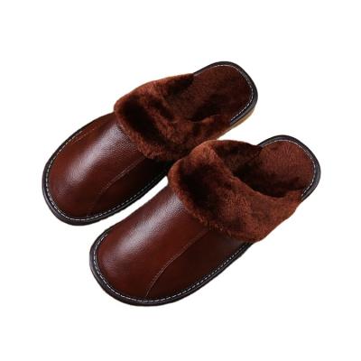 China Fashion trend winter leather slippers for men's indoor waterproof slippers with thickened soles for sale