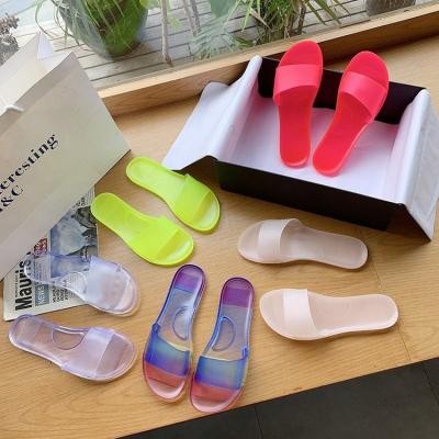 China Top Selling Summer Fashionable Women's Jelly Solid Color Clear Sandals Concise Slippers Recyclable for sale