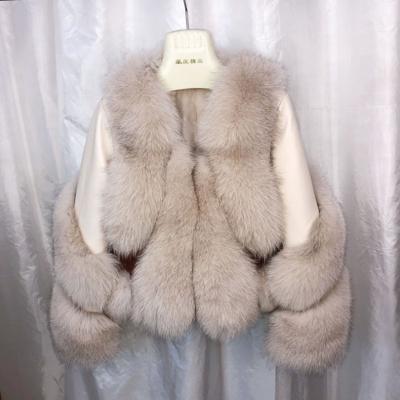 China Autumn Waterproof High Quality Winter Fabric Luxury White Fox Fluffy Fur Coat Real for sale