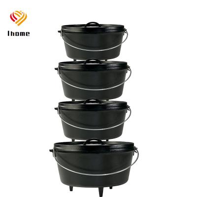 China Outdoor Cooking Tool Ihome Cast Iron Dutch Oven Pre-Seasoned Pot With Lid Push Handle For 5 Quart Camp Cookware Pot Basting Cooking Black Cast Iron for sale