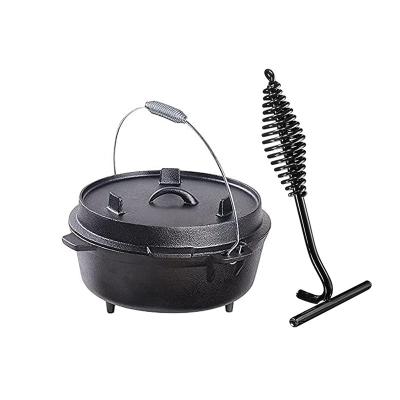 China Outdoor Cooking Tool Cast Iron Camping Oven Pot With Stainless Steel Dutch Handle For Wood Stove Steamer for sale