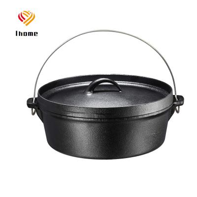 China Outdoor Cooking Tool Ihome Pre-Seasoned Cast Iron 3-Legged Dutch Oven For 4.5-Quart With Metal Spring Handle Camping Cooking for sale