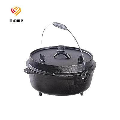 China Outdoor Cooking Tool Ihome Cast Iron Dutch Oven For 6 Quart Camping Cookware Pre-Seasoned Pot With Lid Lifter And Tote Bag Included for sale