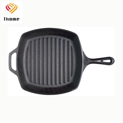 China Minimalist Ihome Cast Iron Round Grill Pan For Beef Pour Spout Large Pan Cast Iron Pan Frying 10.5 Inch for sale