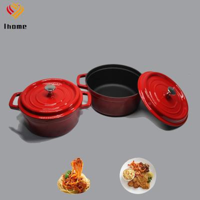 China Sustainable Ihome Enameled Cast Iron Cooking Pot With Double Handles And Lid for sale