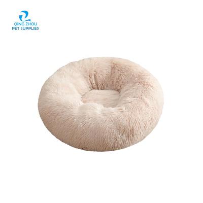 China Soft Warm Round Plush Donut Stocked Fluffy Pet Beds Cushion Sofa Cat Dog Bed Dog Car Seat Bed for sale