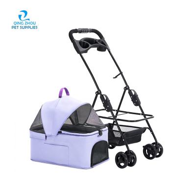 China Small Pets Pet Walker Travel Folding Carrier One-Hand Easy Fold Deluxe Dog Stroller 4 Wheels for sale