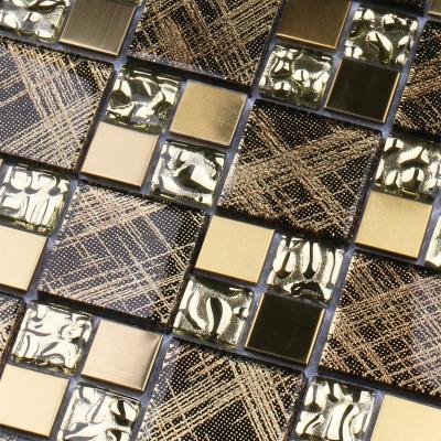 China Modern luxury gold bathroom tile mosaic with mesh mirror square metal glass mosaics for sale for sale