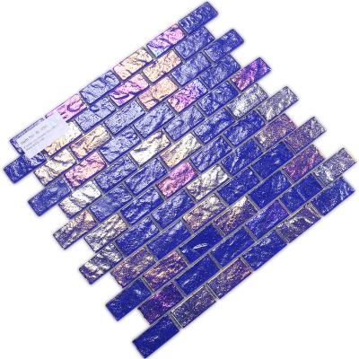 China Dark Blue Clad Glass Parquet Hot-selling Azulejo Mosaico Rectangle Pool Mosaics for sale