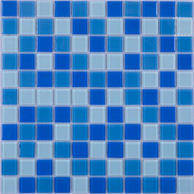 China Parquet Swimming Pool Crystal Clear Blue Glass Mosaic Slab for sale