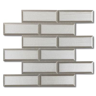 China Foshan factory modern mosaicos champagne 3D beveled glass edge subway tiles mosaic for sale