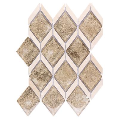 China Foshan fliesen manufacture modern mosaik laminates hotel project waterjet gold diamond stones glass mosaics for sale