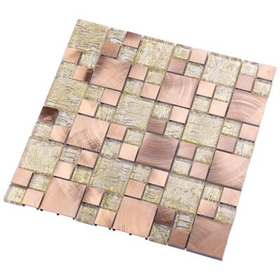 China Square Glossy Gold Metal Color Gold Shape Crystal Glass Modern Laminated Mixed Wall Mosaic for sale