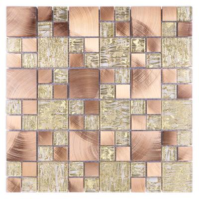 China Hotel Modern Wall Decorative Luxury Laminated Glitter Mounted Gold Square Glass Aluminum Mosaic Tile for sale