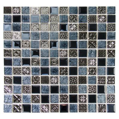 China Luxury Vintage Style 3D Flower Foil Clad Glass Metal Mosaic For Interior Wall for sale