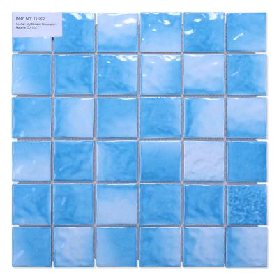 China Parquet Factory Wholesale Price Classic Designed Sky Blue Square Glazed Ceramic Mosaics For Swimming Pools Slabs for sale