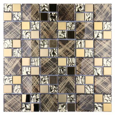 China latest style mosaico modern vetro luxury square gold tiles electroplating glass aluminum mosaics for sale